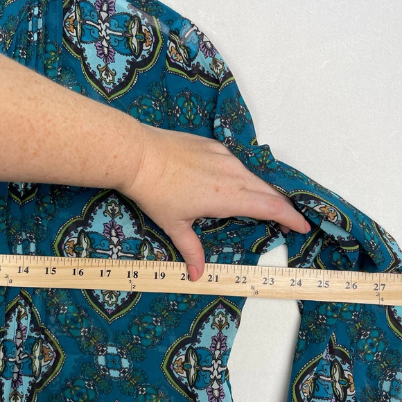 NWT Charter Club Teal V-Neck Button Up Tuxedo Pleated Blouse Tunic Large Petite - Picture 16 of 16